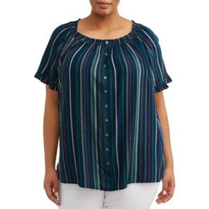 Terra & Sky Woven Peasant Striped blouse